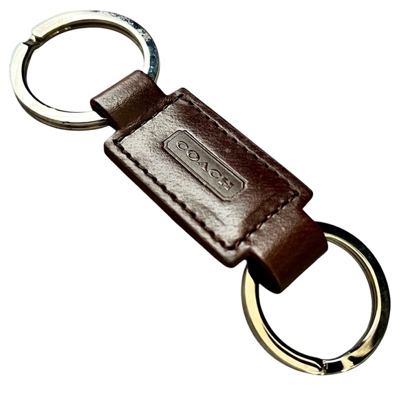 Vintage Coach Brown Leather Silver Tone Double Ring Valet Snap Key Fob - Picture 1 of 6